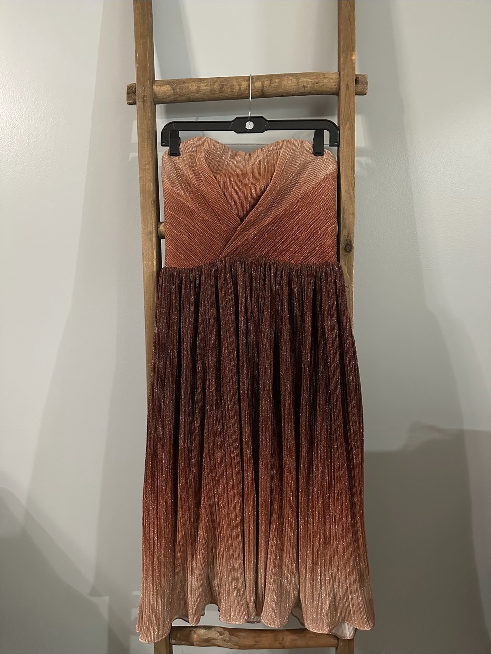 Dress the Population Strapless Copper to Brown Ombré Pleated Dress